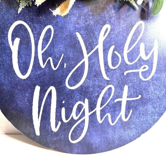 Oh Holy Night Floral Wooden Door Hanger Wall Sign Christmas Decor Holiday Bow - Picture 3 of 5
